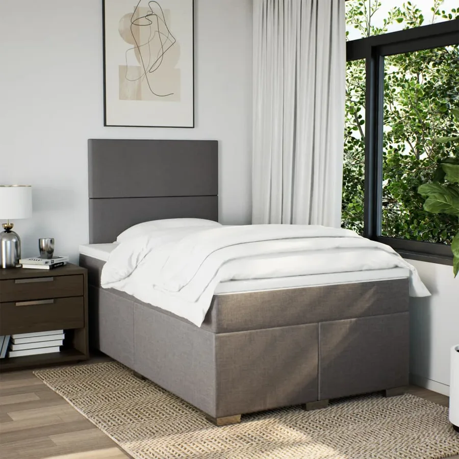 Sommier à lattes de lit avec matelas taupe 120x190 cm tissu - 3