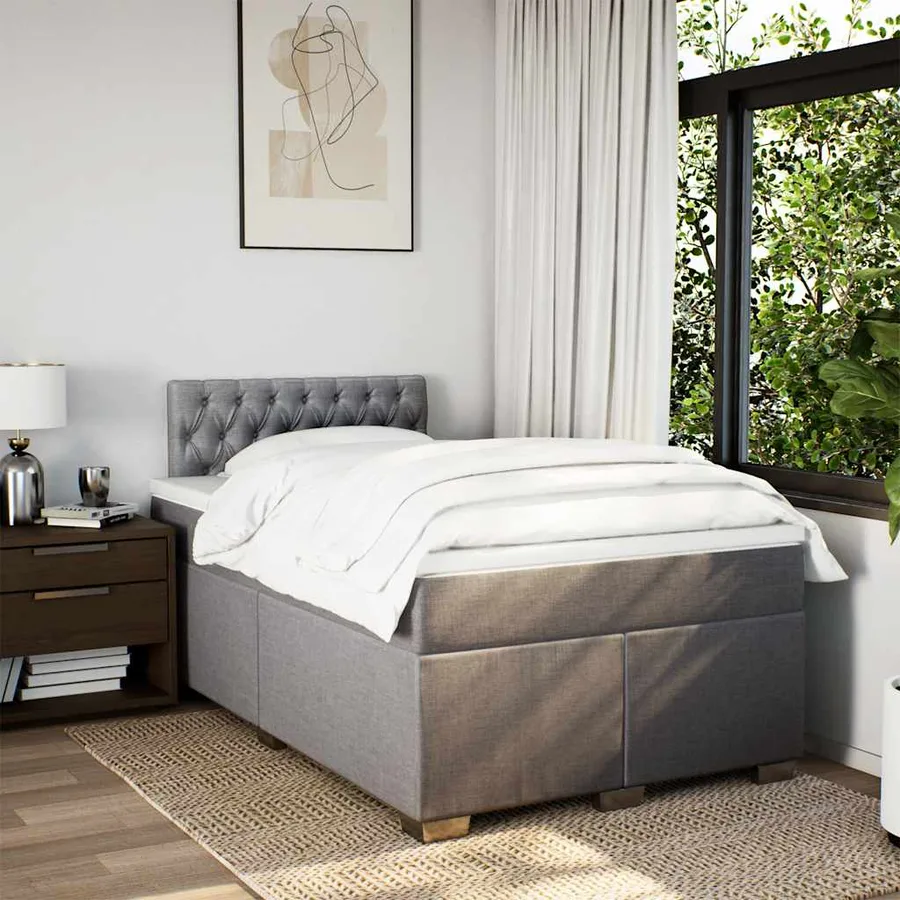 Sommier à lattes de lit avec matelas taupe 120x190 cm tissu - 3
