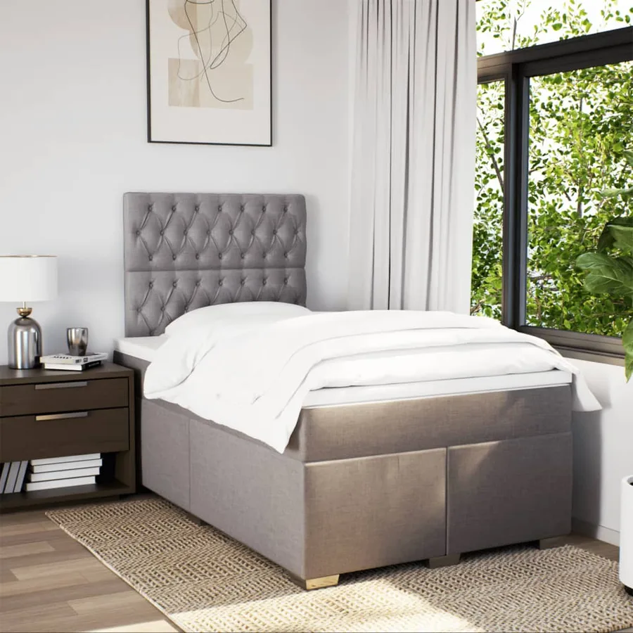 Sommier à lattes de lit avec matelas taupe 120x190 cm tissu - 4
