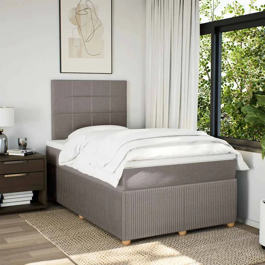 Sommier à lattes de lit avec matelas taupe 120x190 cm tissu - 3