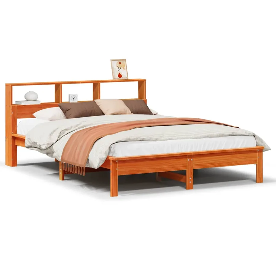 Lit bibliothèque sans matelas cire marron 120x190cm pin massif - 2
