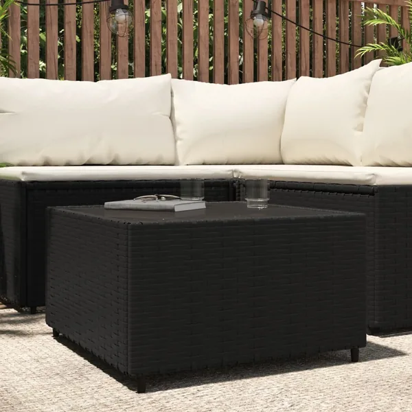 Garden coffee table Square Black 50x50x30 cm Poly rattan