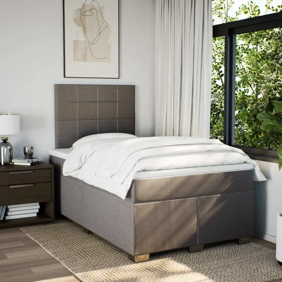 Sommier à lattes de lit avec matelas taupe 120x190 cm tissu - 4