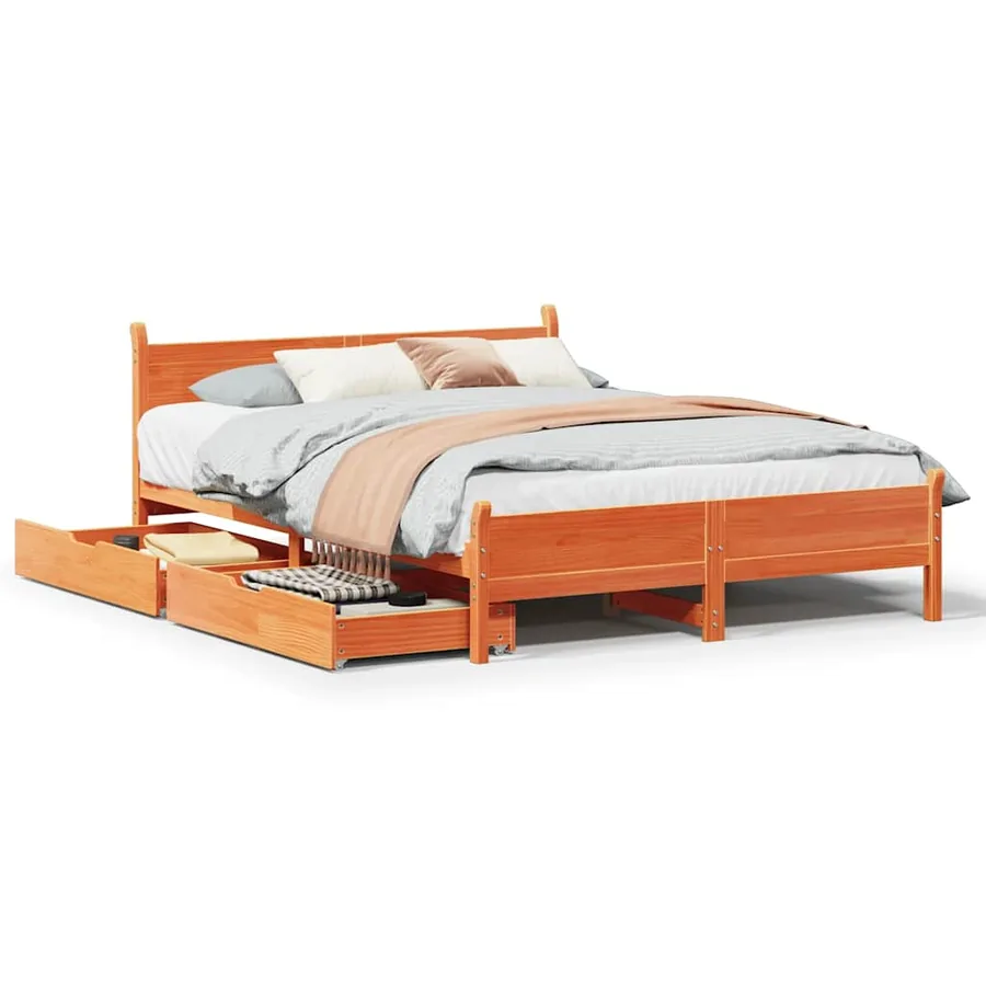 Cadre de lit sans matelas cire marron 120x200cm bois pin massif