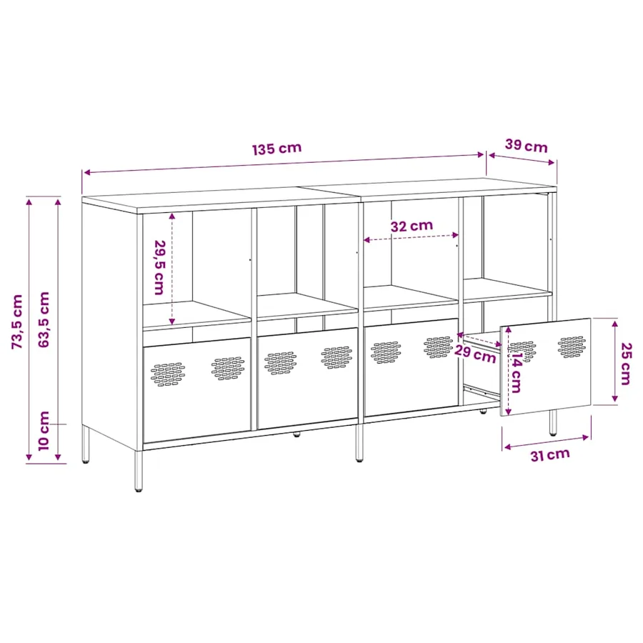 Buffet vert olive 135x39x73,5 cm acier laminé à froid - 13