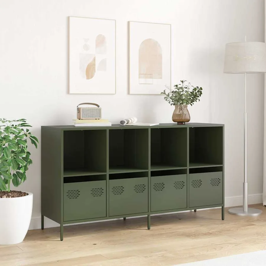 Buffet vert olive 135x39x73,5 cm acier laminé à froid - 3