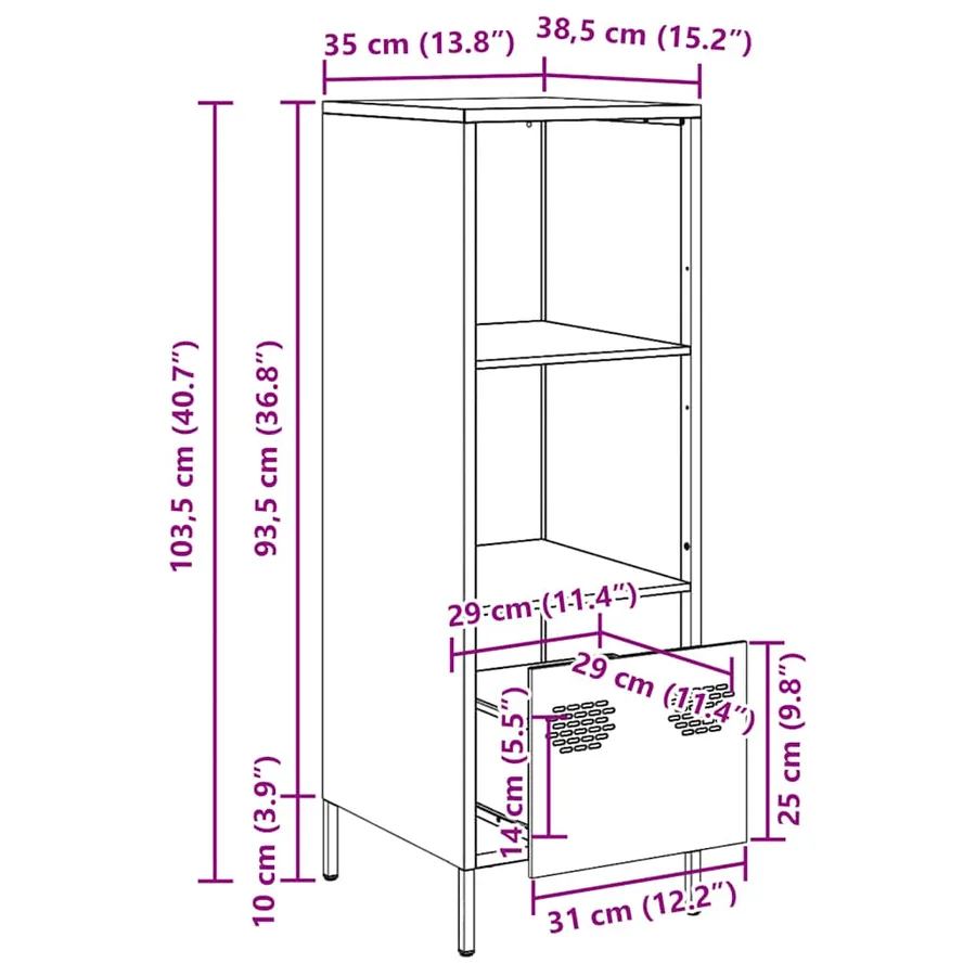 Buffet haut noir 35x39x103,5 cm acier - 13