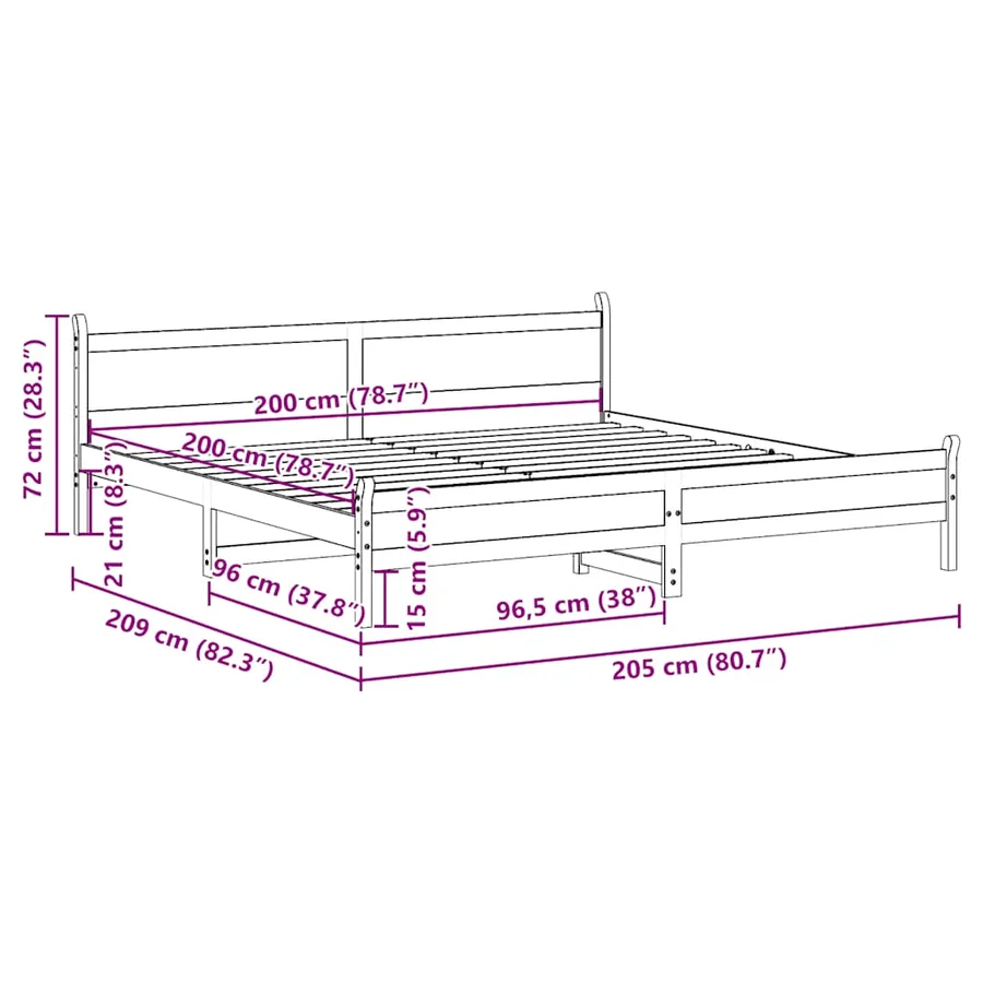 Cadre de lit sans matelas blanc 200x200 cm bois massif de pin - 9