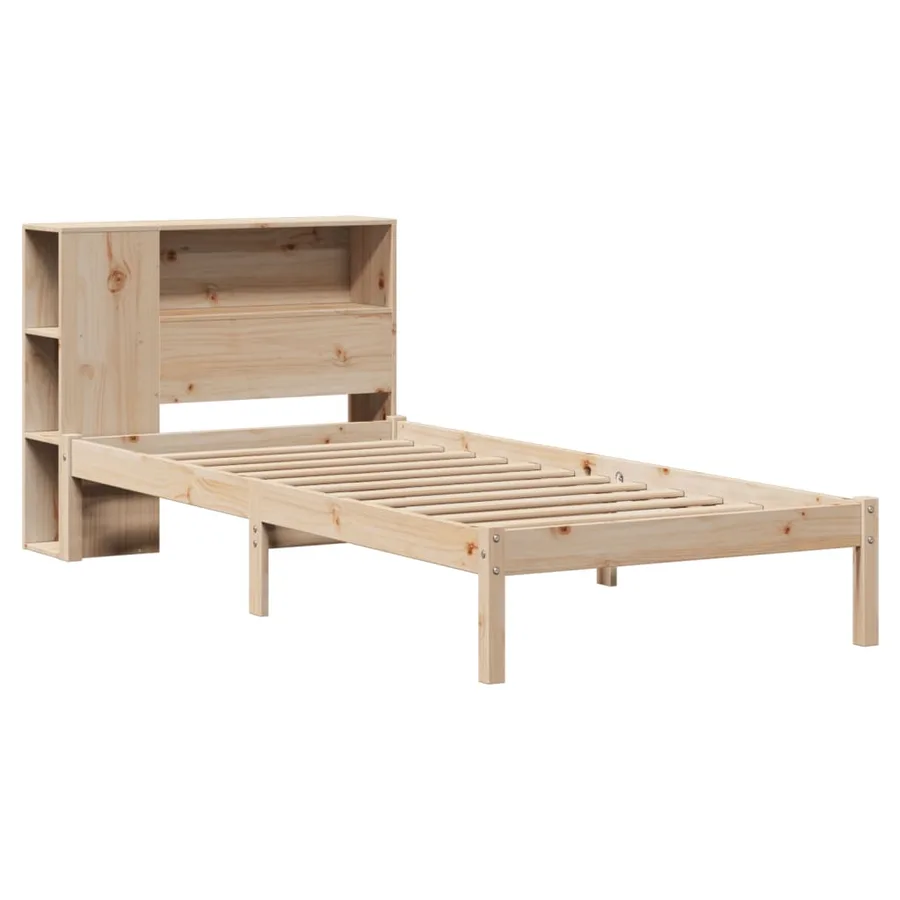 Lit bibliothèque sans matelas 75x190 cm bois de pin massif - 3