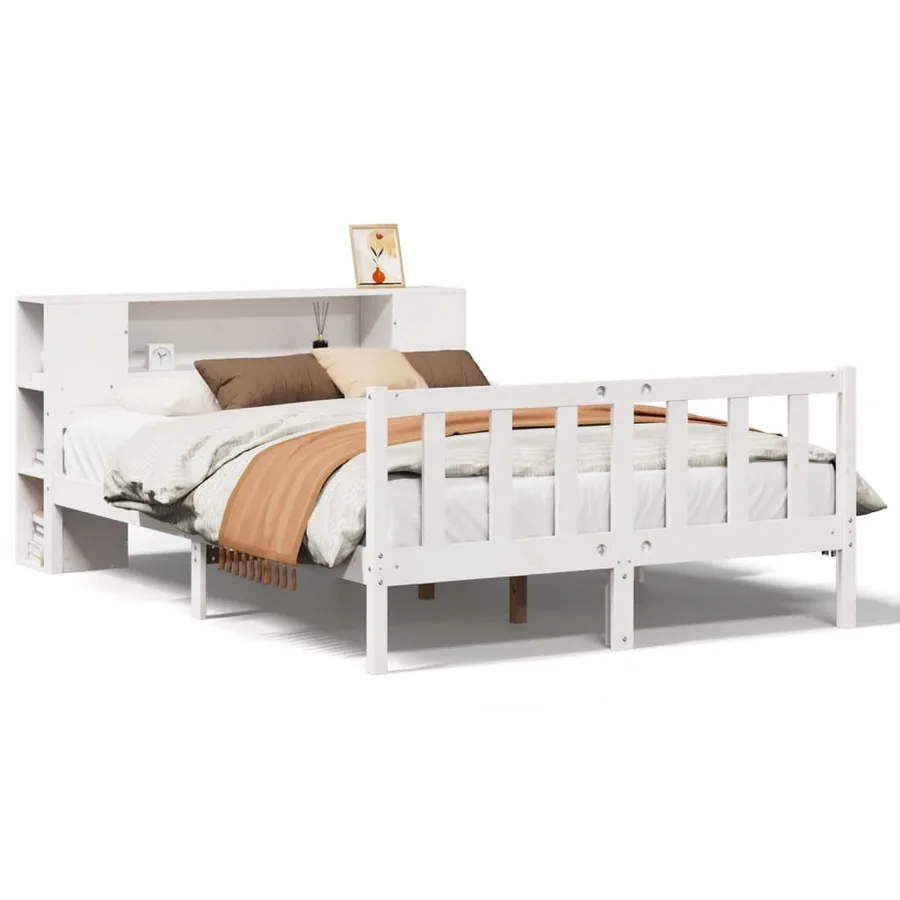 Lit bibliothèque sans matelas blanc 150x200 cm bois pin massif - 2