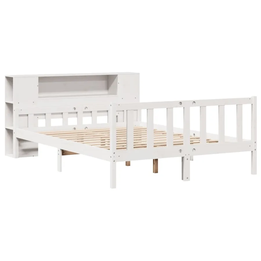Lit bibliothèque sans matelas blanc 150x200 cm bois pin massif - 3