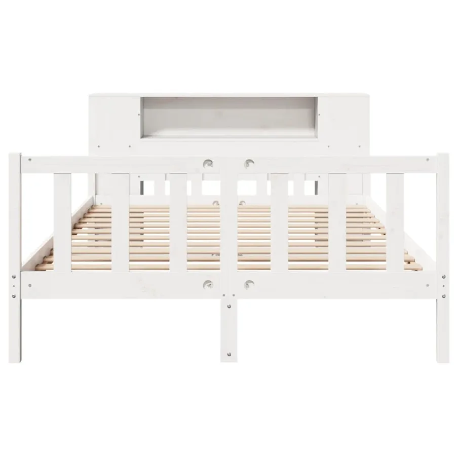 Lit bibliothèque sans matelas blanc 150x200 cm bois pin massif - 4
