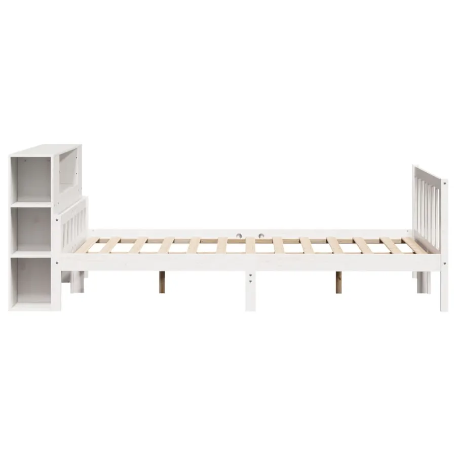 Lit bibliothèque sans matelas blanc 150x200 cm bois pin massif - 5