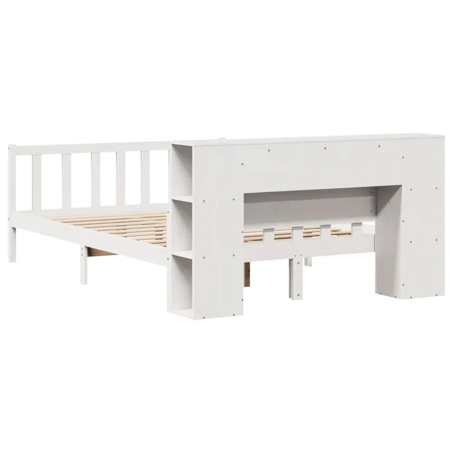 Lit bibliothèque sans matelas blanc 150x200 cm bois pin massif - 6