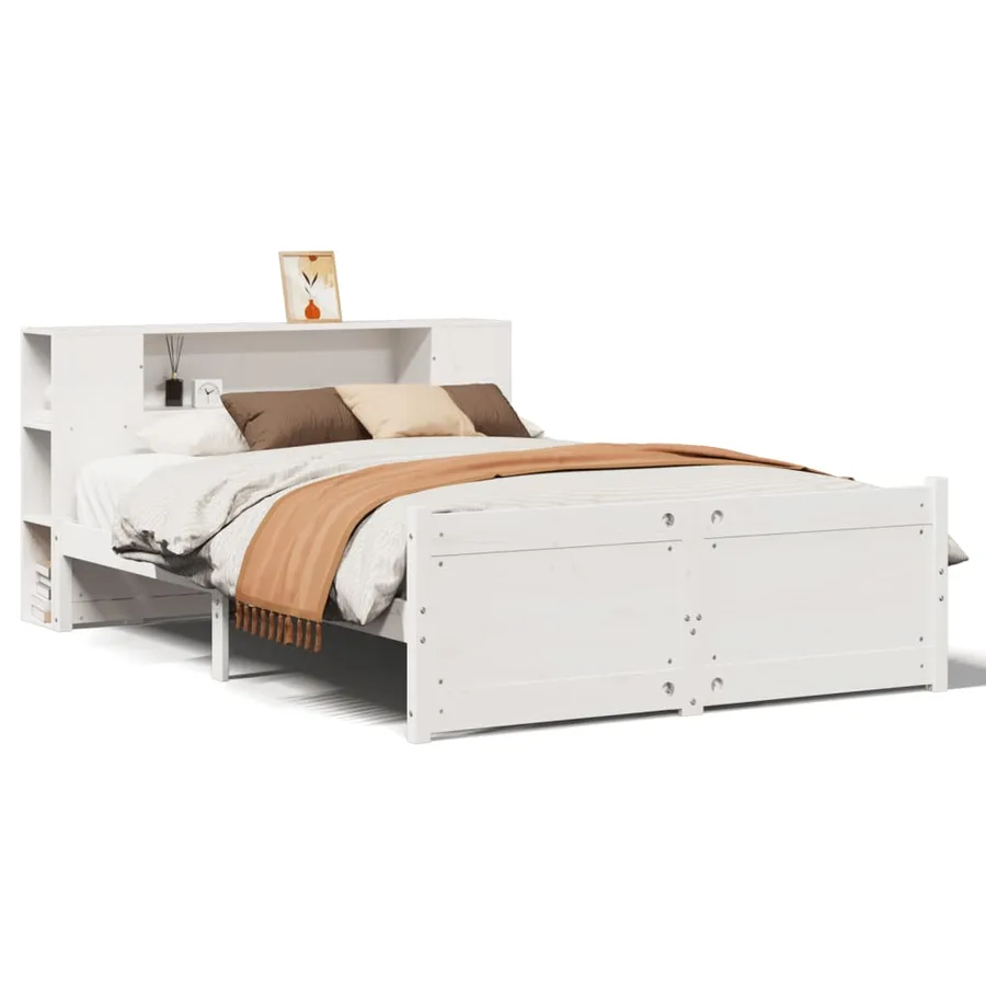 Lit bibliothèque sans matelas blanc 150x200 cm bois pin massif - 2