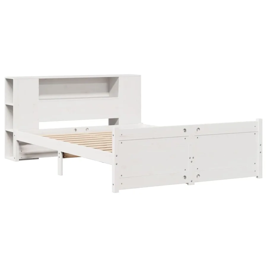 Lit bibliothèque sans matelas blanc 150x200 cm bois pin massif - 3