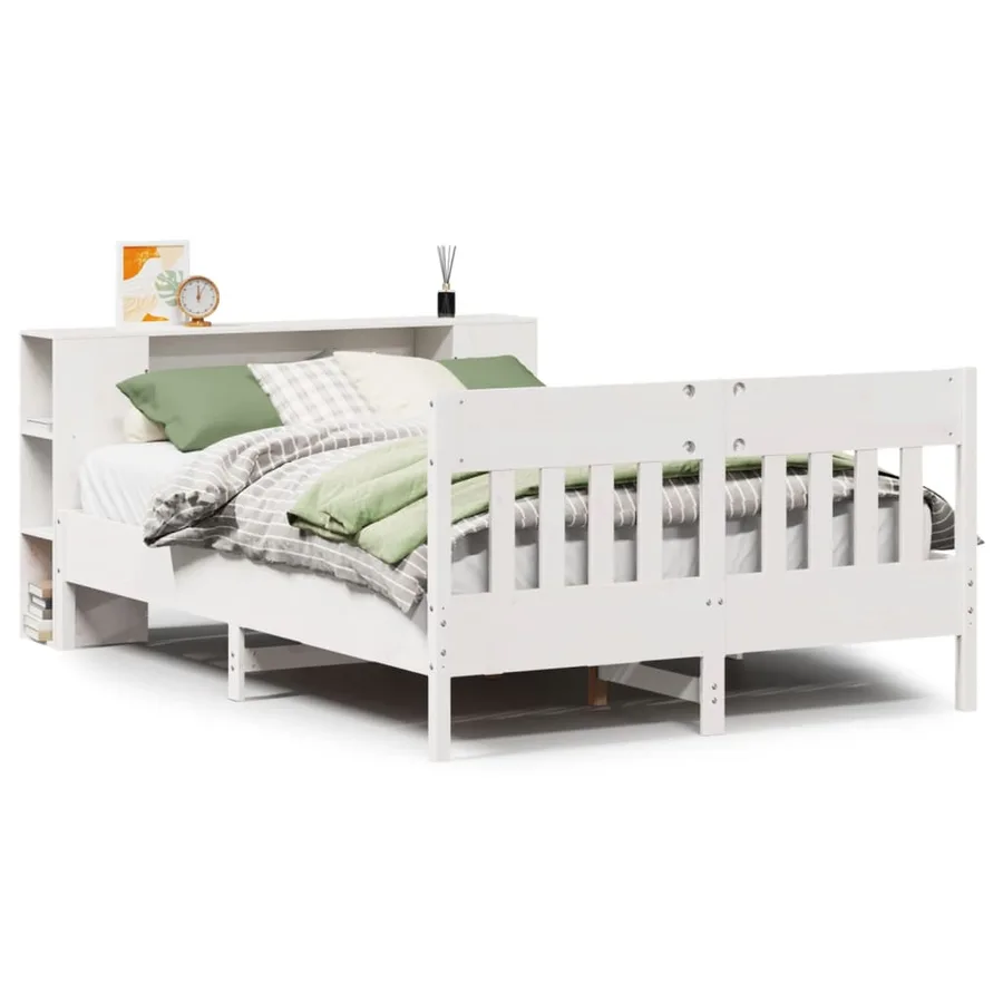 Lit bibliothèque sans matelas blanc 140x200 cm bois pin massif - 2