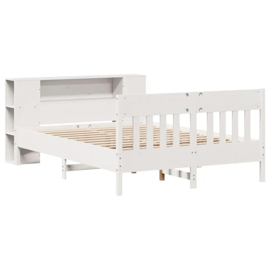 Lit bibliothèque sans matelas blanc 140x200 cm bois pin massif - 3