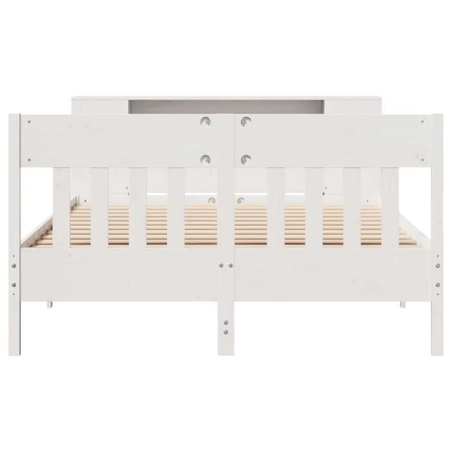 Lit bibliothèque sans matelas blanc 140x200 cm bois pin massif - 4