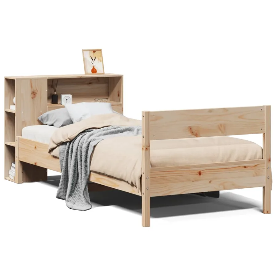 Lit bibliothèque sans matelas 75x190 cm bois de pin massif - 2