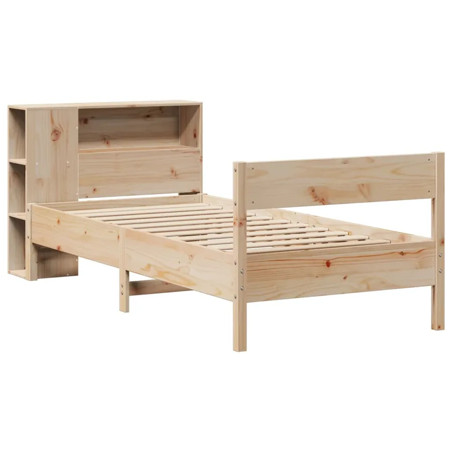 Lit bibliothèque sans matelas 75x190 cm bois de pin massif - 3