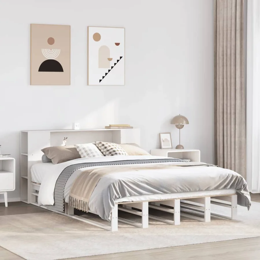 Lit bibliothèque sans matelas blanc 120x200 cm bois massif