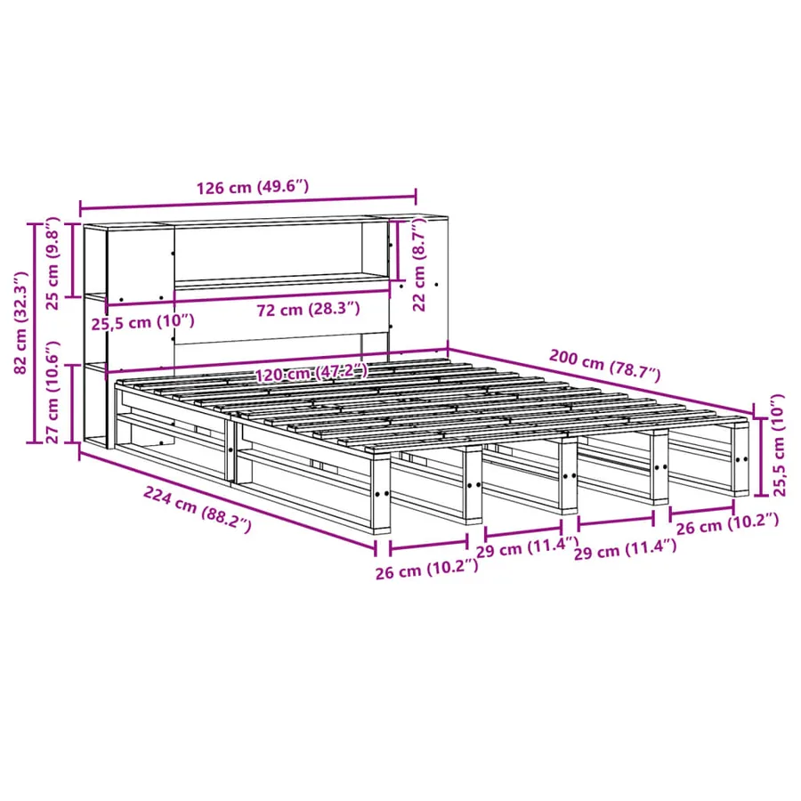 Lit bibliothèque sans matelas blanc 120x200 cm bois massif - 12
