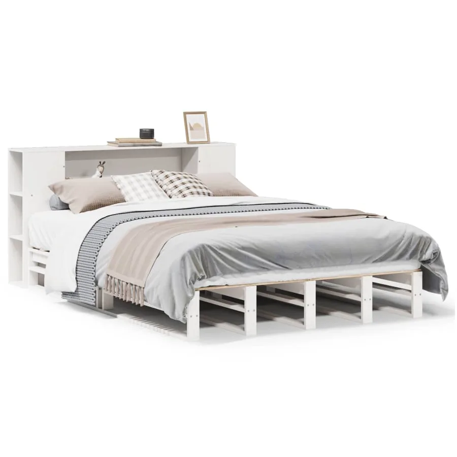 Lit bibliothèque sans matelas blanc 120x200 cm bois massif - 2