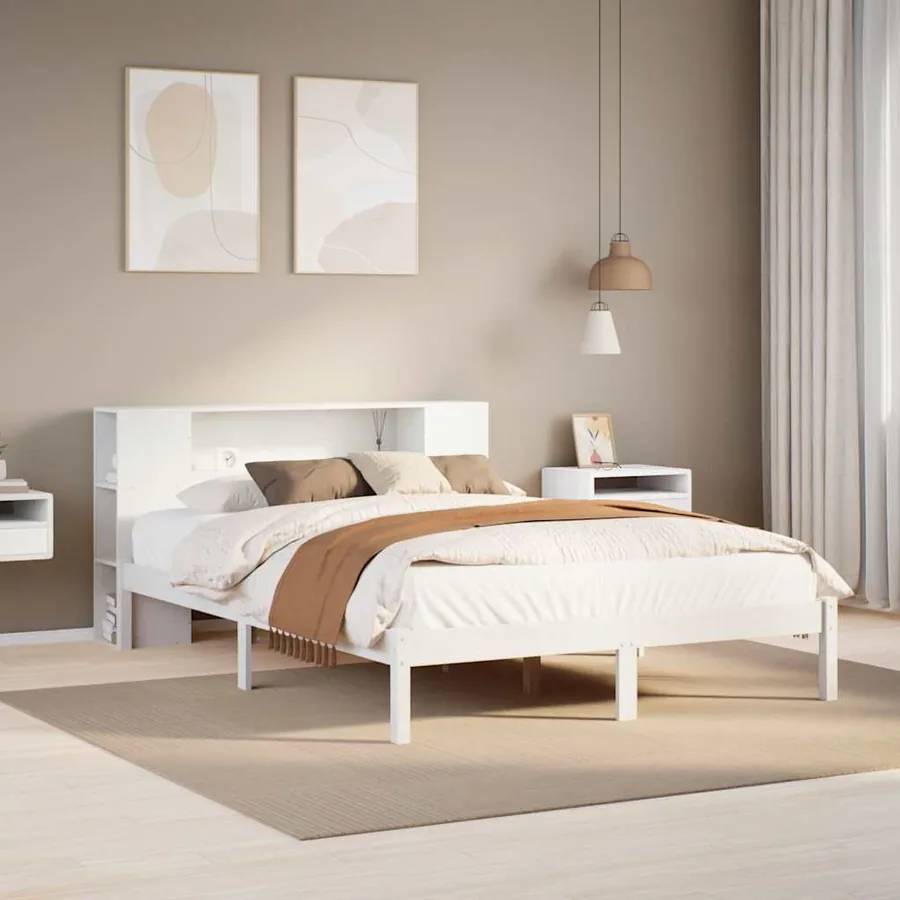 Lit bibliothèque sans matelas blanc 120x190 cm bois pin massif