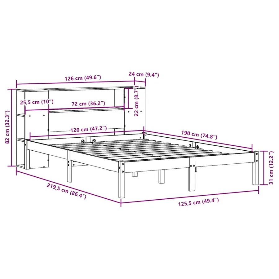 Lit bibliothèque sans matelas blanc 120x190 cm bois pin massif - 12