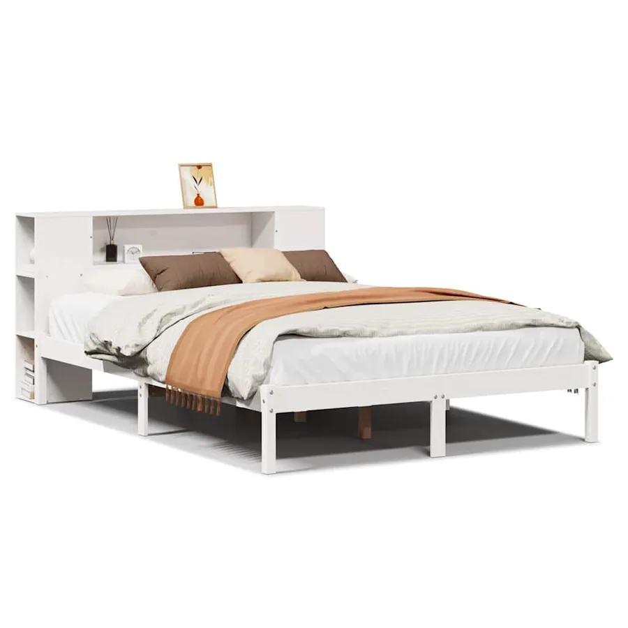 Lit bibliothèque sans matelas blanc 120x190 cm bois pin massif - 2