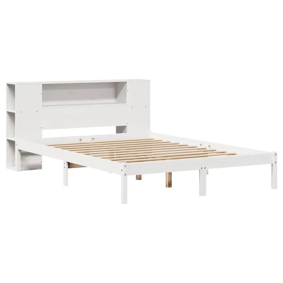Lit bibliothèque sans matelas blanc 120x190 cm bois pin massif - 3