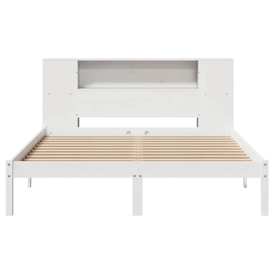Lit bibliothèque sans matelas blanc 120x190 cm bois pin massif - 4