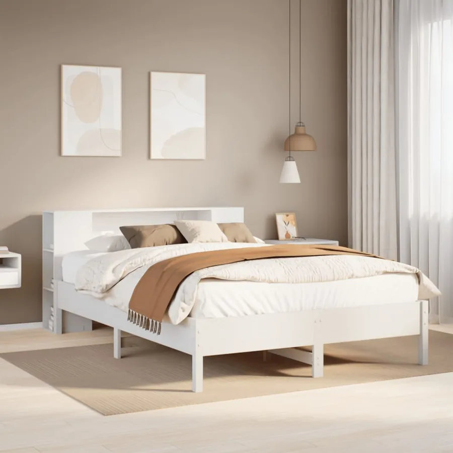 Lit bibliothèque sans matelas blanc 120x200 cm bois pin massif