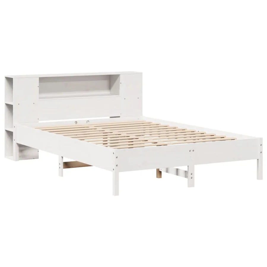 Lit bibliothèque sans matelas blanc 120x200 cm bois pin massif - 3