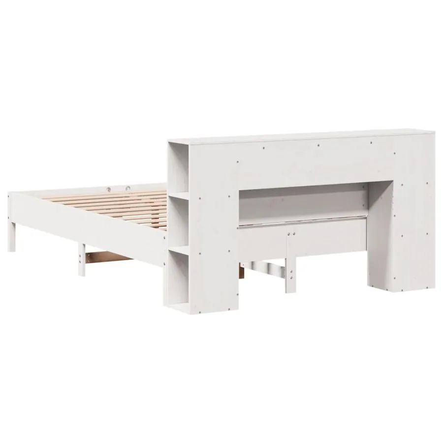 Lit bibliothèque sans matelas blanc 120x200 cm bois pin massif - 6