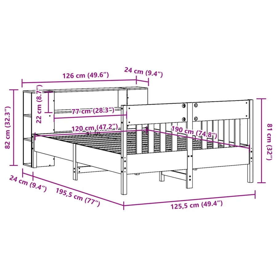 Lit bibliothèque sans matelas blanc 120x190 cm bois pin massif - 12