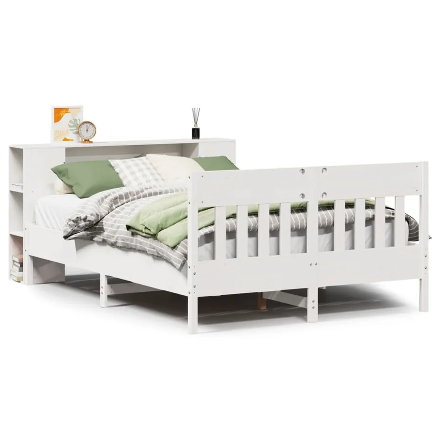 Lit bibliothèque sans matelas blanc 120x190 cm bois pin massif - 2