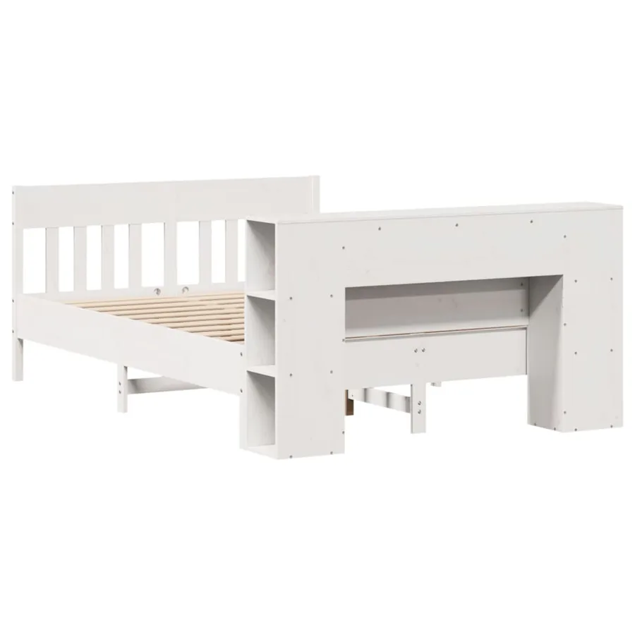 Lit bibliothèque sans matelas blanc 120x190 cm bois pin massif - 6