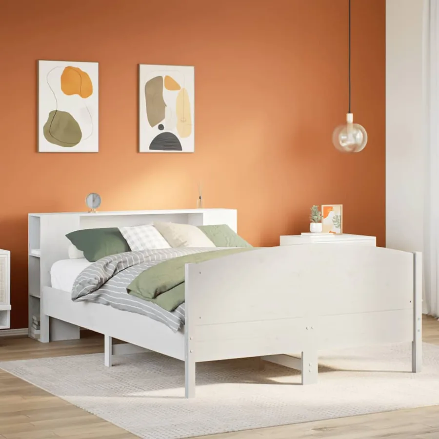 Lit bibliothèque sans matelas blanc 120x190 cm bois pin massif