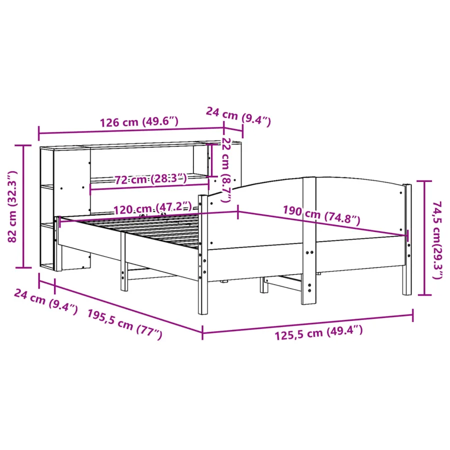 Lit bibliothèque sans matelas blanc 120x190 cm bois pin massif - 12