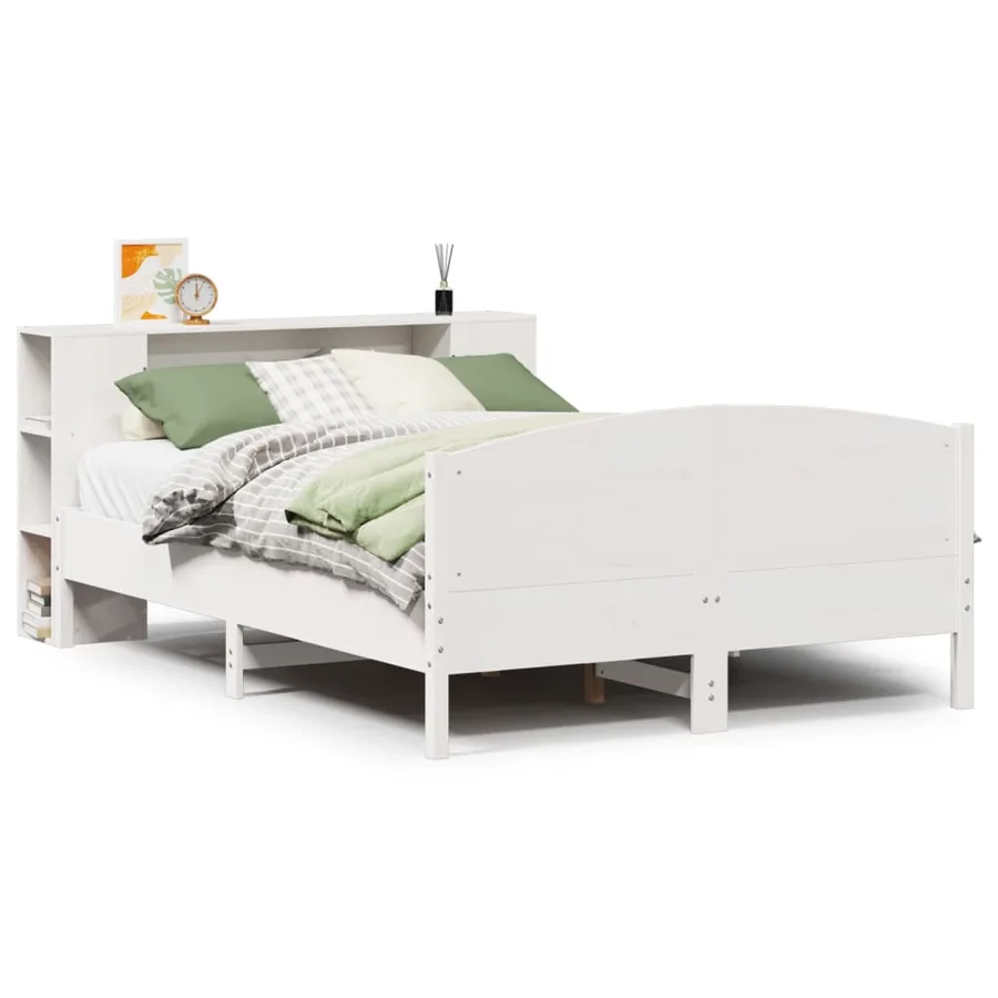 Lit bibliothèque sans matelas blanc 120x190 cm bois pin massif - 2