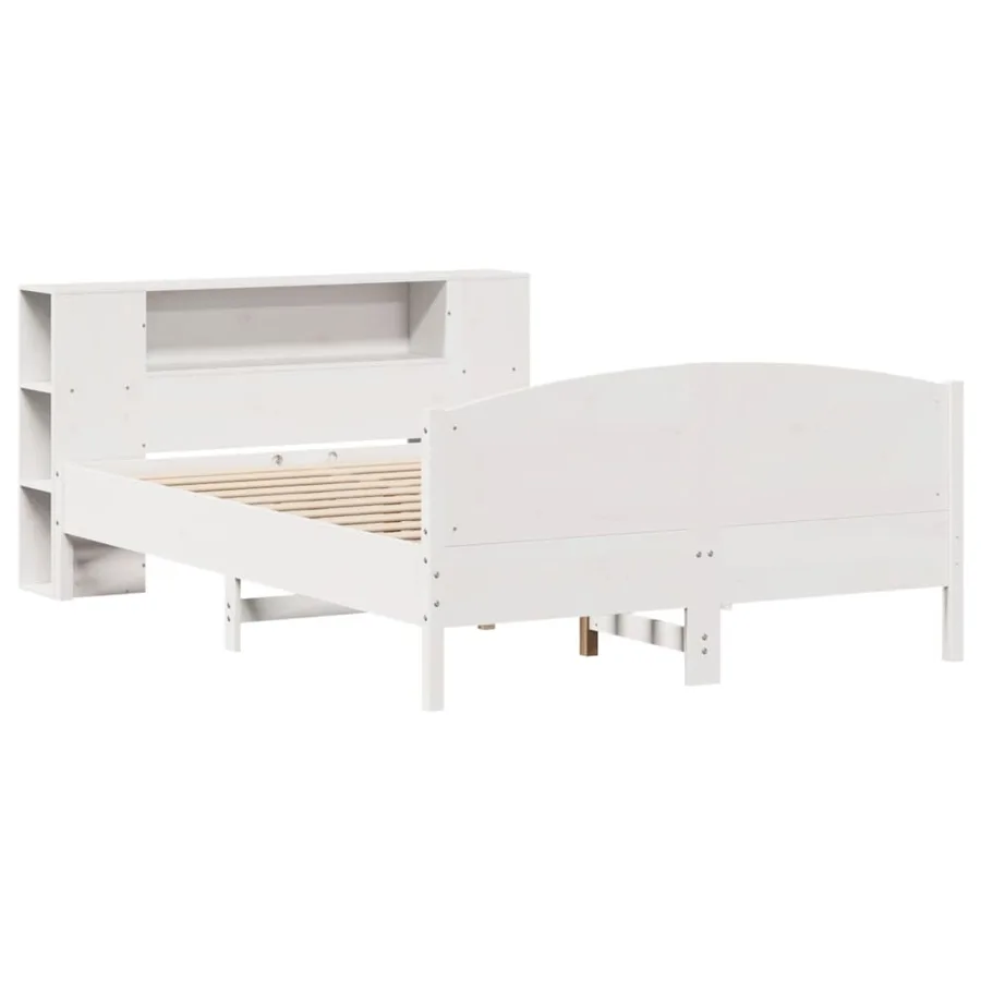Lit bibliothèque sans matelas blanc 120x190 cm bois pin massif - 3