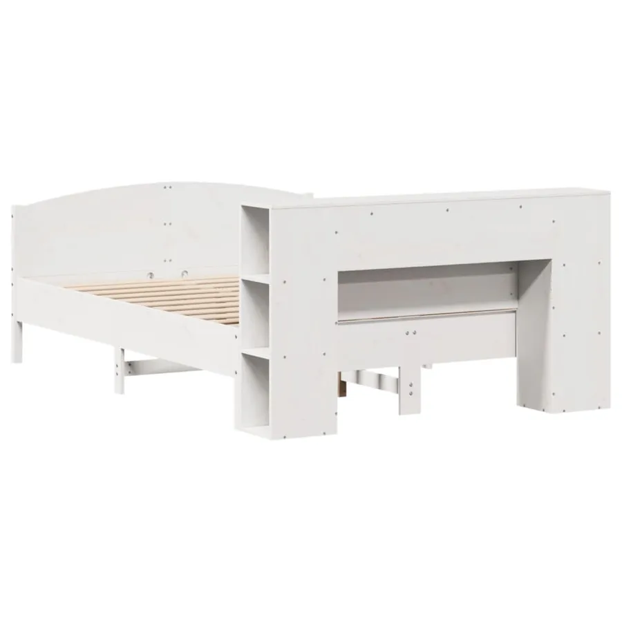 Lit bibliothèque sans matelas blanc 120x190 cm bois pin massif - 6