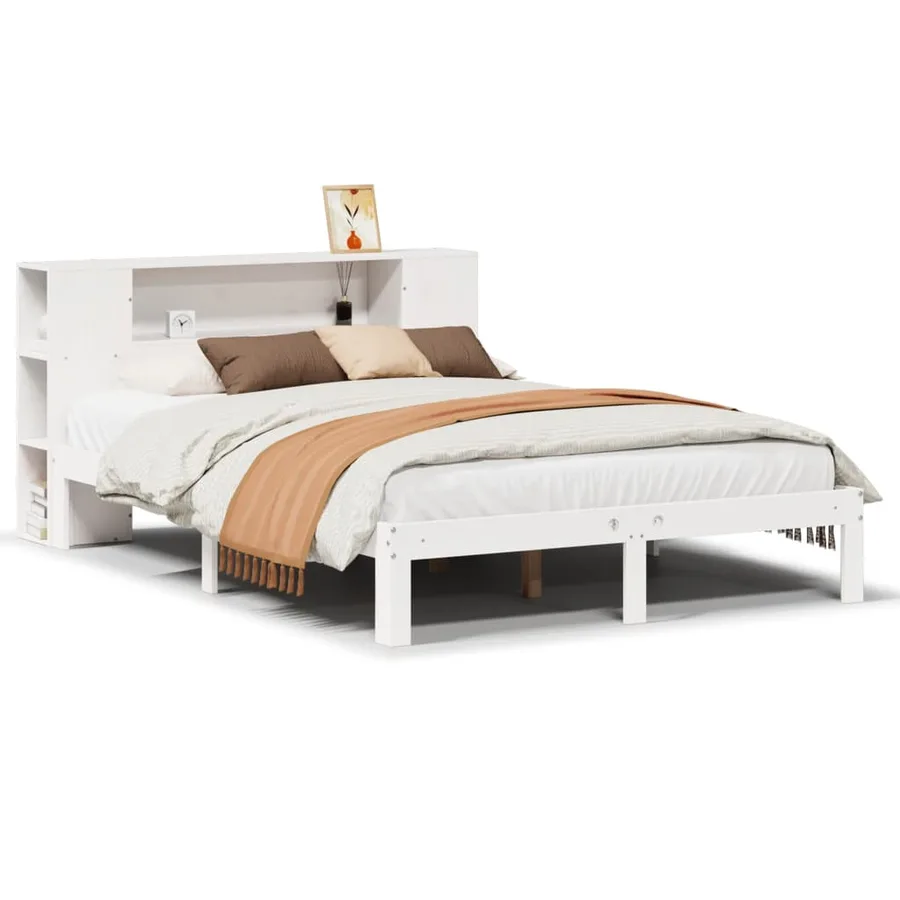 Lit bibliothèque sans matelas blanc 150x200 cm bois pin massif - 2