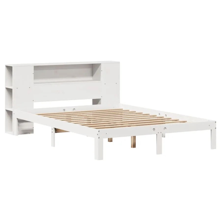 Lit bibliothèque sans matelas blanc 150x200 cm bois pin massif - 3