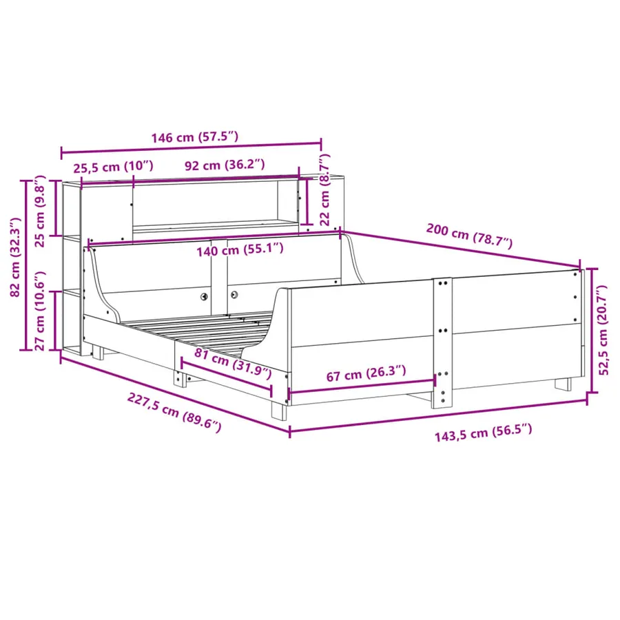Cadre de lit sans matelas blanc 140x200 cm bois de pin massif - 12