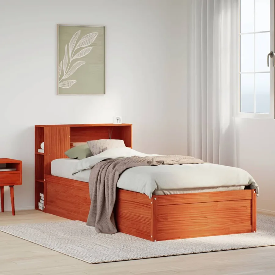 Cadre de lit sans matelas cire marron 100x200cm bois pin massif