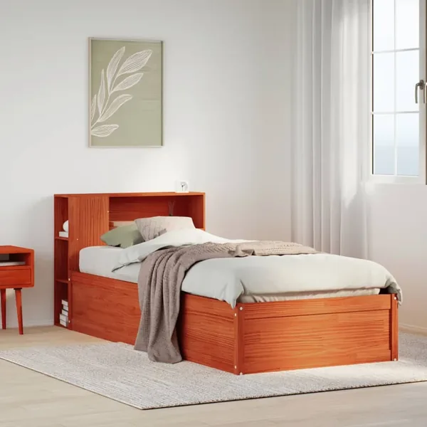 Cadre de lit sans matelas cire marron 100x200cm bois pin massif
