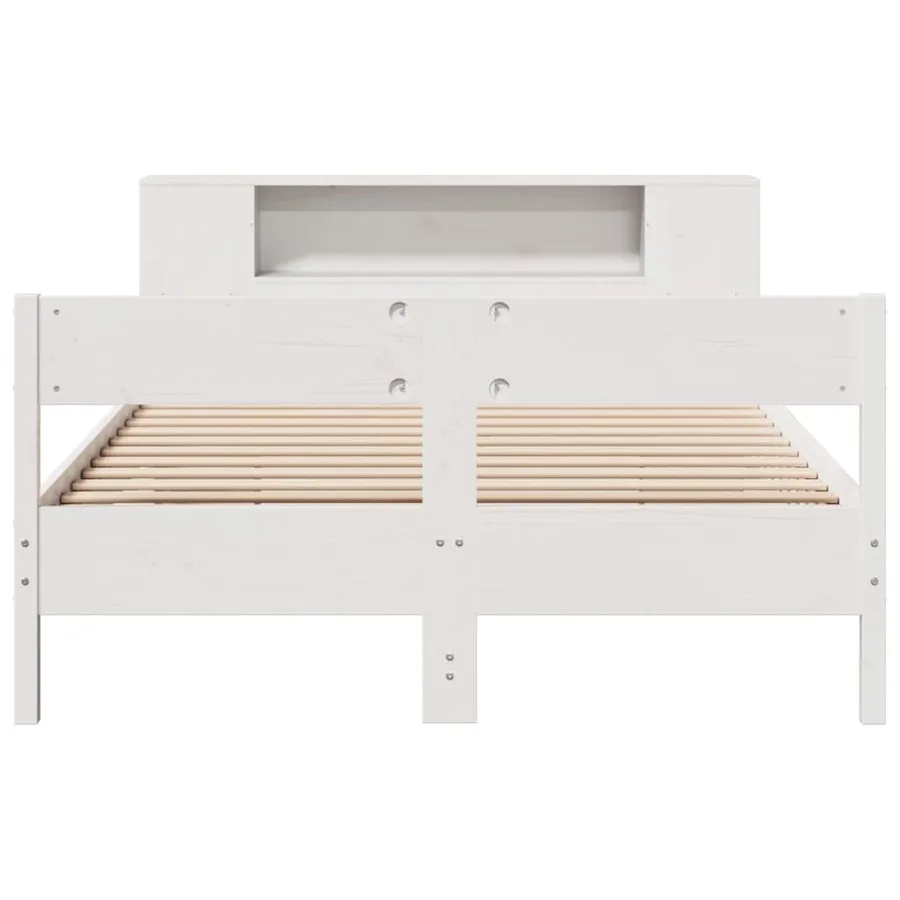 Lit bibliothèque sans matelas blanc 135x190 cm bois pin massif - 4